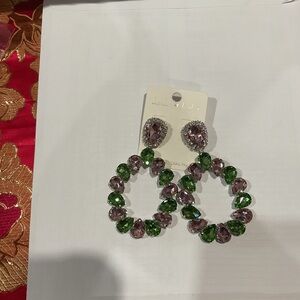 Elegant Green and Purple Pierced Earrings Set